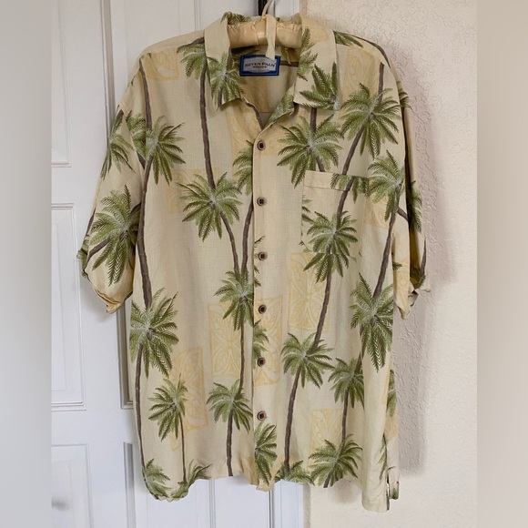 Seven Palm Hawaiian Shirt Men's XXL Yellow  Palm Trees Short Sleeve - Picture 1 of 7